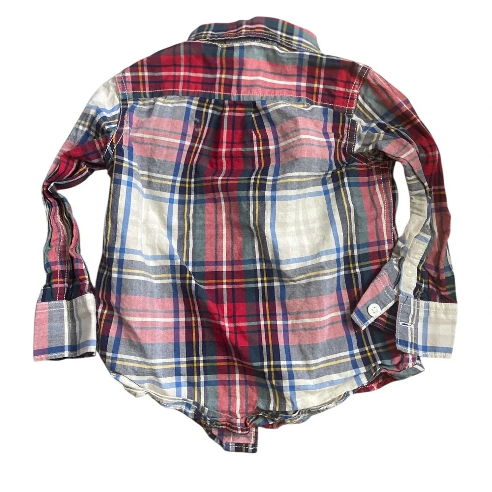 Baby Gap Red Plaid Long‎ Sleeve Preppy Button Down Shirt 2 Years Toddler